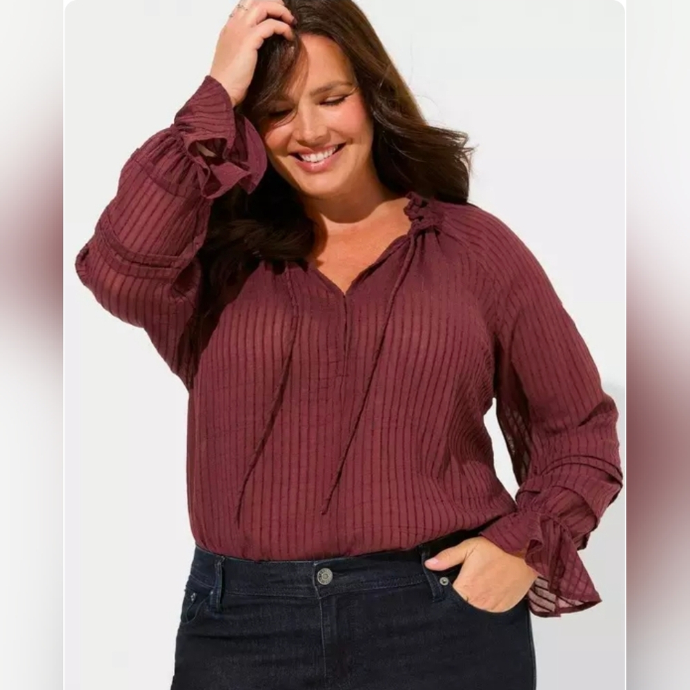 Torrid Stripe Gauze Lace-Up Peasant Top Size 2